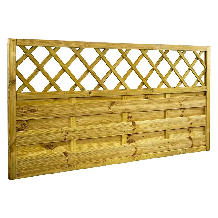 GartenLand Sichtschutzelement VARIO - B x H: 180 x 90 cm, Holz, Kiefer KDI Grün - Holzzaunfeld mit dekorativem Rankgitter oben und horizontalen Brettern unten.