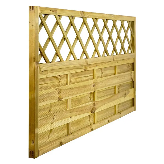GartenLand Sichtschutzelement VARIO - B x H: 180 x 90 cm, Holz, Kiefer KDI Grün - Behandeltes Holzzaunfeld mit dekorativem Rankgitter oben und horizontaler Bretterunterseite.