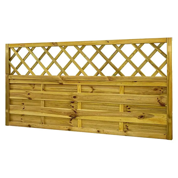 GartenLand Sichtschutzelement VARIO - B x H: 180 x 90 cm, Holz, Kiefer KDI Grün - Zaunpaneel aus Holz mit diagonalem Spalieraufsatz und horizontalen Latten, in naturhellbraunem Holz.