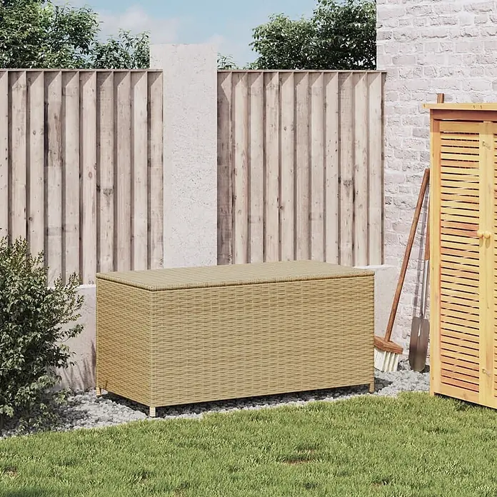 Furnicato Garten-Aufbewahrungsbox PE-Rattan - Mischung aus Beige, Kunststoff - Eine beige Outdoor-Aufbewahrungsbox mit realistischer Rattan-Optik, ideal für den Garten.