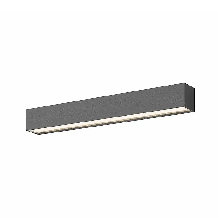 Lucande Außenwandleuchte Lengo - schwarz, schwarz, IP65 - Graue rechteckige lineare LED-Leuchte, beleuchtet.