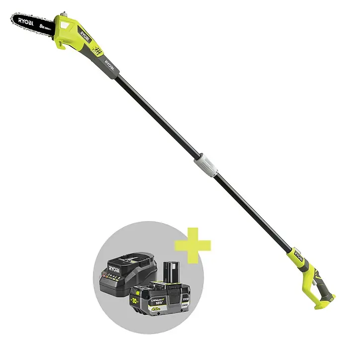 Ryobi ONE+ Maschinenpaket - Akku-Hochentaster OPP 1820,18V, 4 Ah Akku & 2A Ladegerät - Grün-schwarze Ryobi Hochentaster mit 20cm Klinge, inklusive 18V 4.0Ah Lithium+ Akku und Ladegerät.