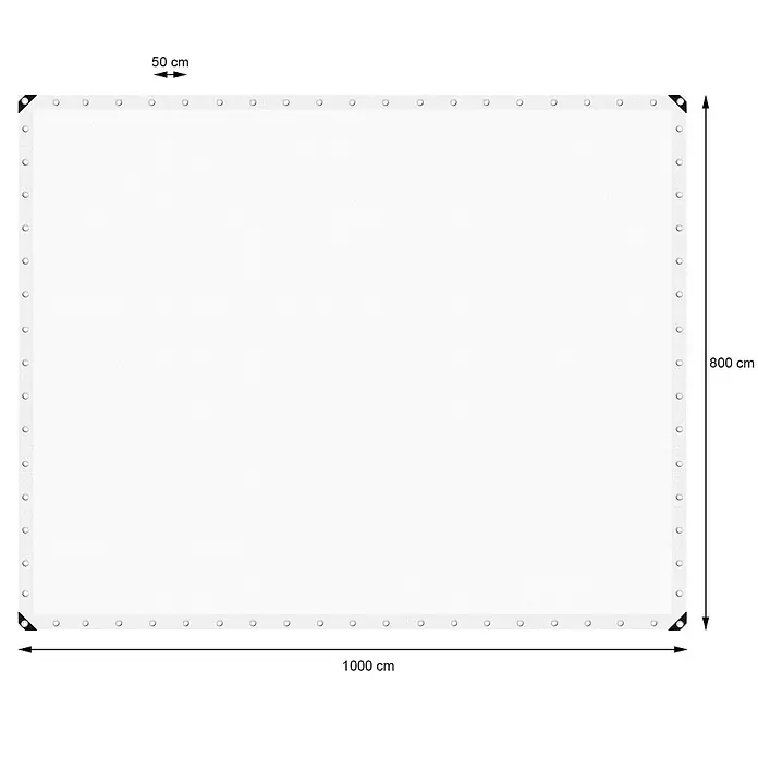 ECD Germany Abdeckplane - L x B: 1.000 x 800 cm, 260 g/m², Kunststoff - Weißes rechteckiges Netztuch mit Ösen und verstärkten Ecken. Maße: 1000x800 cm, 50 cm Ösenabstand.