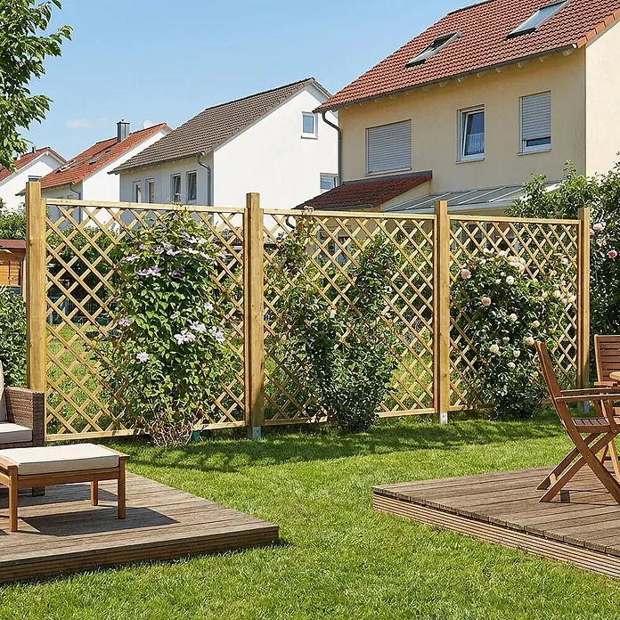 GartenLand Sichtschutzelement VARIO - B x H: 150 x 180 cm, Holz, Kiefer KDI Grün - Sichtschutz Rankgitter aus hellem Holz mit Rautenmuster, als Gartenzaun und Rankhilfe für Pflanzen.