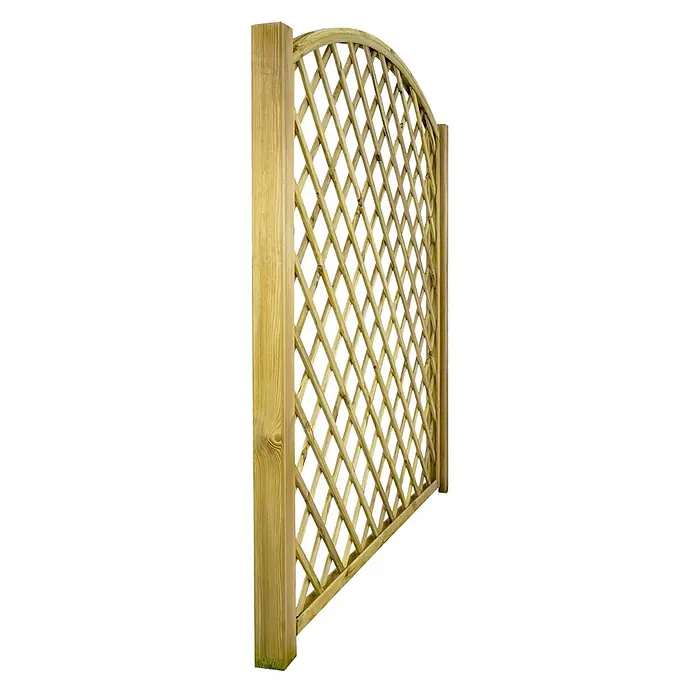GartenLand Sichtschutzelement VARIO - B x H: 180 x 180 cm, Holz, Kiefer KDI Grün - Hölzernes Gartenspalier in heller Naturholzfarbe mit gewölbter Oberseite und rautenförmigem Gitter, umrahmt von zwei Pfosten.