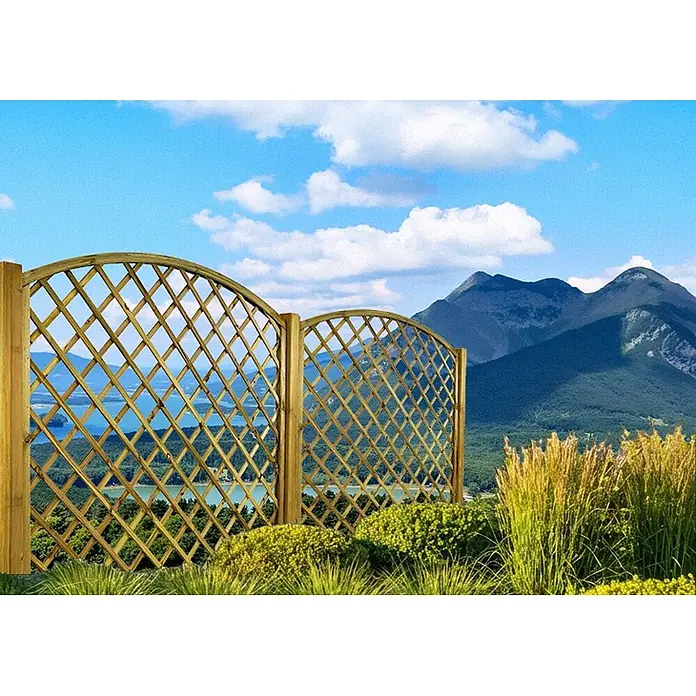 GartenLand Sichtschutzelement VARIO - B x H: 180 x 180 cm, Holz, Kiefer KDI Grün - Zwei gewölbte Gartenspalieren aus Holz, ideal für Kletterpflanzen, vor Berg- und Seeblick.
