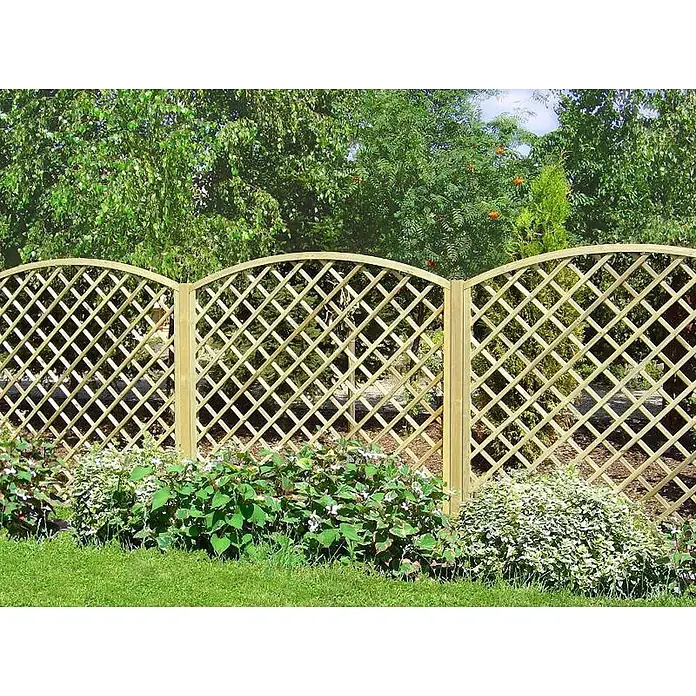 GartenLand Sichtschutzelement VARIO - B x H: 180 x 180 cm, Holz, Kiefer KDI Grün - Drei helle Holzzaunfelder mit Rundbögen.