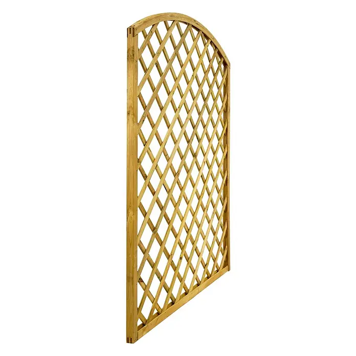 GartenLand Sichtschutzelement VARIO - B x H: 150 x 180 cm, Holz, Kiefer KDI Grün - Gebogener hellbrauner Holzspalier für den Garten mit diagonalem Gittermuster.