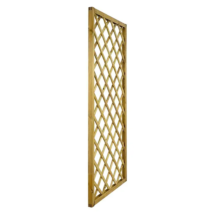 GartenLand Sichtschutzelement VARIO - B x H: 90 x 180 cm, Holz, Kiefer KDI Grün - Helles hölzernes Rankgitter mit diagonalem Rautenmuster.