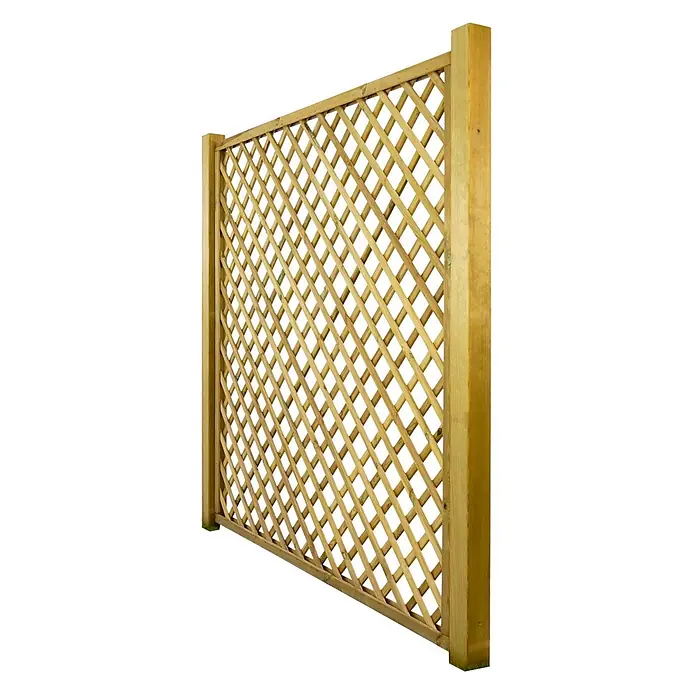 GartenLand Sichtschutzelement VARIO - B x H: 180 x 180 cm, Holz, Kiefer KDI Grün - Helles Holzrankgitter mit diagonalem Gittermuster.