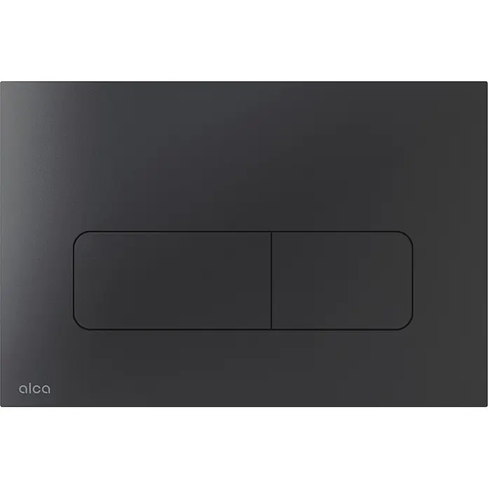Alcadrain Betätigungsplatte Alcadrain WC - Betätigungsplatte MOON-BLACK Schwarz-Matt Edelstahl - Schwarz Matt - Matt schwarze Dual-Flush-WC-Betätigungsplatte mit zwei rechteckigen Tasten, eine größer. Alca-Logo.
