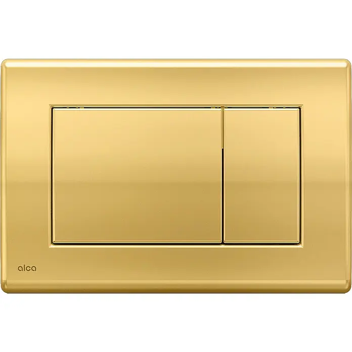Alcadrain Betätigungsplatte M275 - Gold - Mattgoldene WC-Betätigungsplatte mit zwei Spültasten und Alca-Logo.