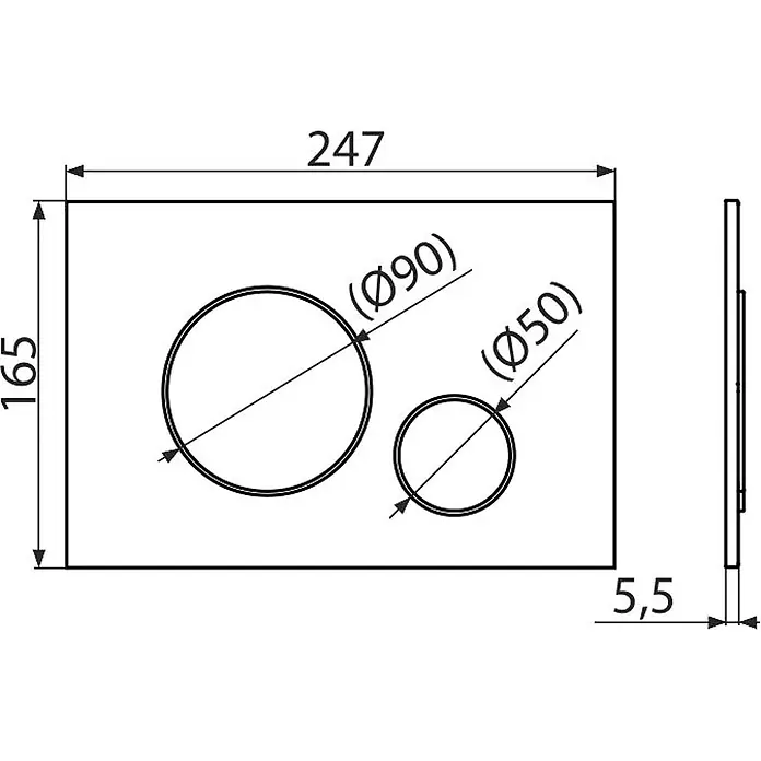 Alcadrain Betätigungsplatte M675 - Gold - Rechteckige Betätigungsplatte (247x165mm) mit Ø90mm und Ø50mm Öffnungen. 5,5mm dick.