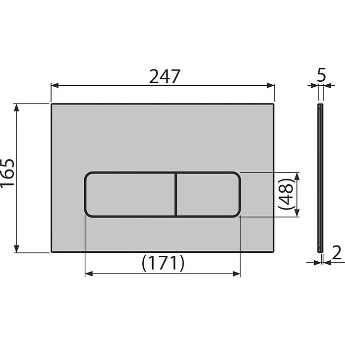 Alcadrain Betätigungsplatte MOON - Alunox-Matt - Graue Spülplatte mit zwei rechteckigen Drucktasten.