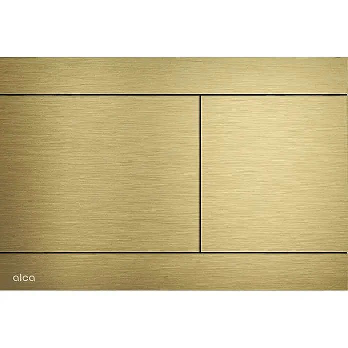 Alcadrain Betätigungsplatte FUN-G-B - Gold - Gebürstete goldene WC-Spülplatte mit Zweimengenspülung und Alca-Logo.