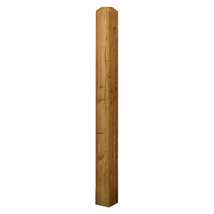 GartenLand Zaunpfosten - Höhe: 8,8 cm, Lärche, Holz - Hellbrauner Holzpfosten mit sichtbarer Maserung und Ästen, oben abgeschrägt.