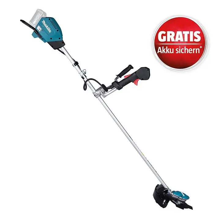 Makita XGT 40V max. Akku-Freischneider UR002GZ01 - 40 V, Ohne Akku - Türkis-schwarzer Makita Akku-Freischneider mit langem silbernem Schaft, schwarzem Griff und Schneidkopf.