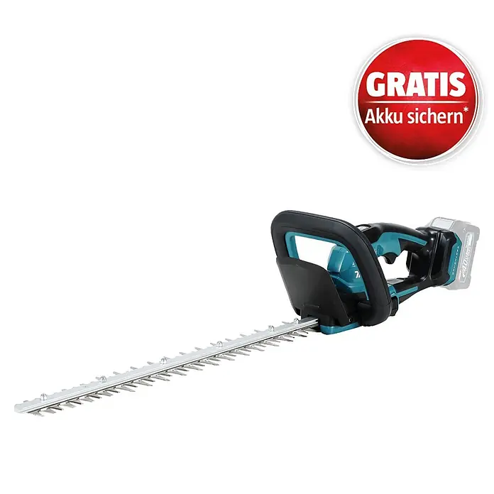 Makita XGT 40V max. Akku-Heckenschere UH020GZ - 40 V, Li-Ionen, Ohne Akku, Schnittlänge: 500 mm - Akku-Heckenschere in Schwarz und Türkis mit langer Metallklinge und Akku.