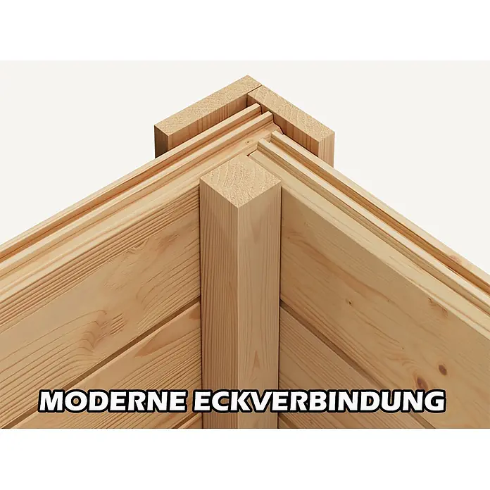 Fjordholz Gartenhaus Office IsoSlide 6 - Außenmaß inkl. Dachüberstand (B x T): 623 x 448 cm, Holz, Naturbelassen - Moderne Eckverbindung aus hellem Holz mit Nut-Feder-Brettern und stabilem Eckpfosten.