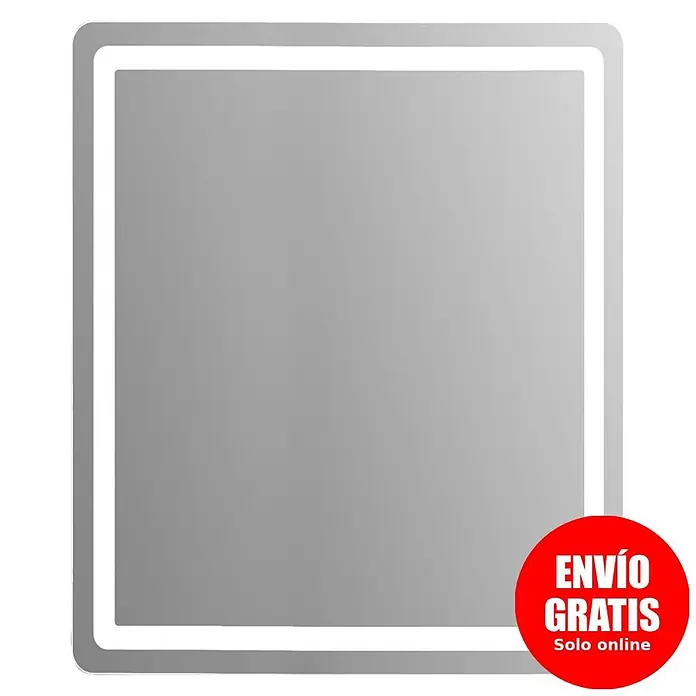 Espejo con luz Bruma - 60 x 70 cm, Blanco frío - Espejo rectangular con un elegante marco LED iluminado.