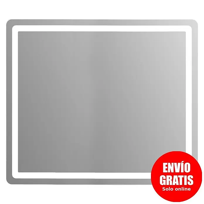 Espejo con luz Bruma - 100 x 70 cm, Blanco frío - Espejo rectangular LED con perímetro iluminado y esquinas redondeadas.