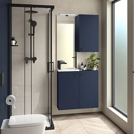 Salgar  Badmöbel-Set Komplett-Set MARVILLE BLUE SATIN + Waschtisch + Spiegel + Leuchte