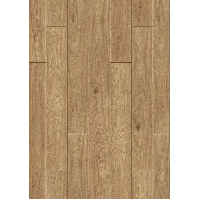Krono Original Laminat Comfort Silent Cork - Buckingham Oak, Landhausdiele, 1.288 x 195 x 8 mm - Helle braune Holzplanken mit natürlicher Maserung als Bodenbelag.