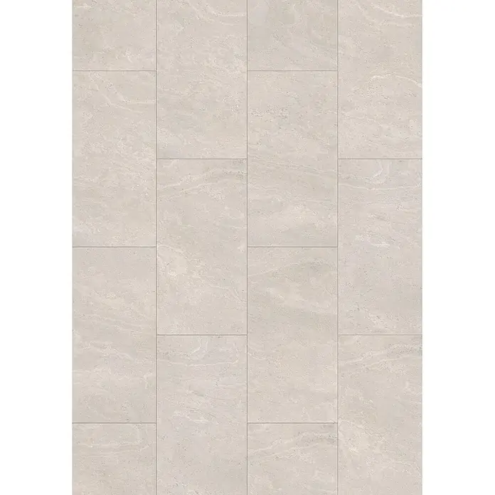 Krono Original Laminat Classic - Babylon Slate, 638 x 330 x 8 mm - Beiger Fliesenboden mit subtilem Stein- oder Marmormuster.