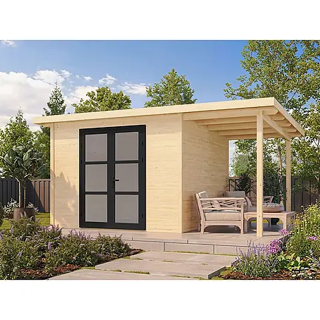Fjordholz  Gartenhaus Alu Line 28-B Modern Style Struktur-Milchglas