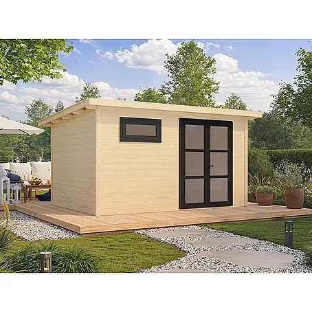 Fjordholz  Gartenhaus Alu Line 28-D Modern Style Struktur-Milchglas