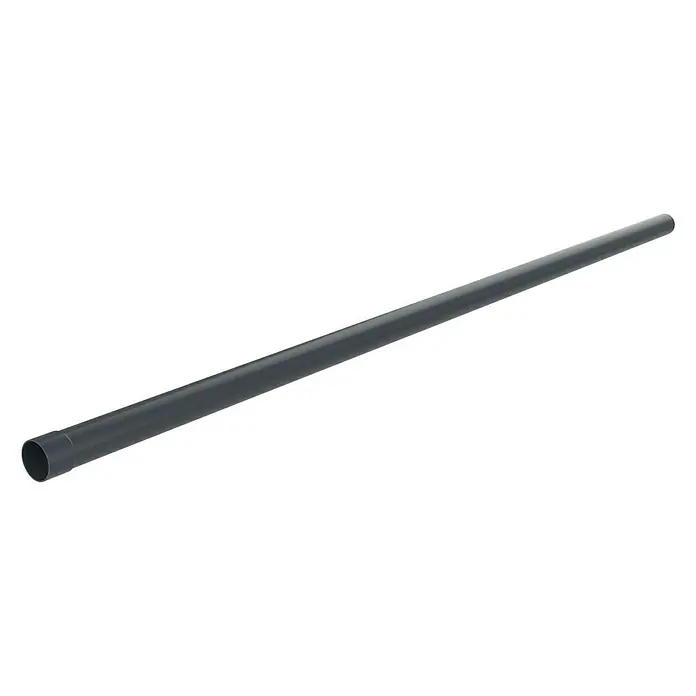 FunkeGruppe Fallrohr - Nennweite: 50 mm, Länge: 200 cm, Kunststoff, Anthrazit - Abgebildet ist ein graues PVC-Rohr auf schwarzem Hintergrund. Das Rohr ist länglich und zylindrisch.