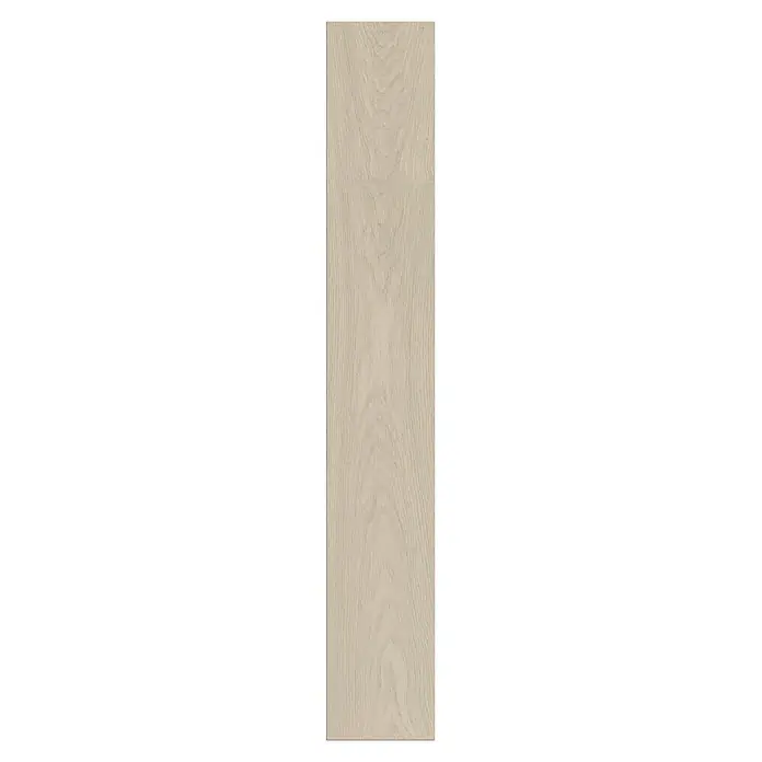 Krono Original Laminat Classic Silent Eco - Mist Ethereal Oak, Landhausdiele, 1.288 x 195 x 9 mm - Helles beigefarbenes Holzpaneel mit natürlicher Holzmaserung.