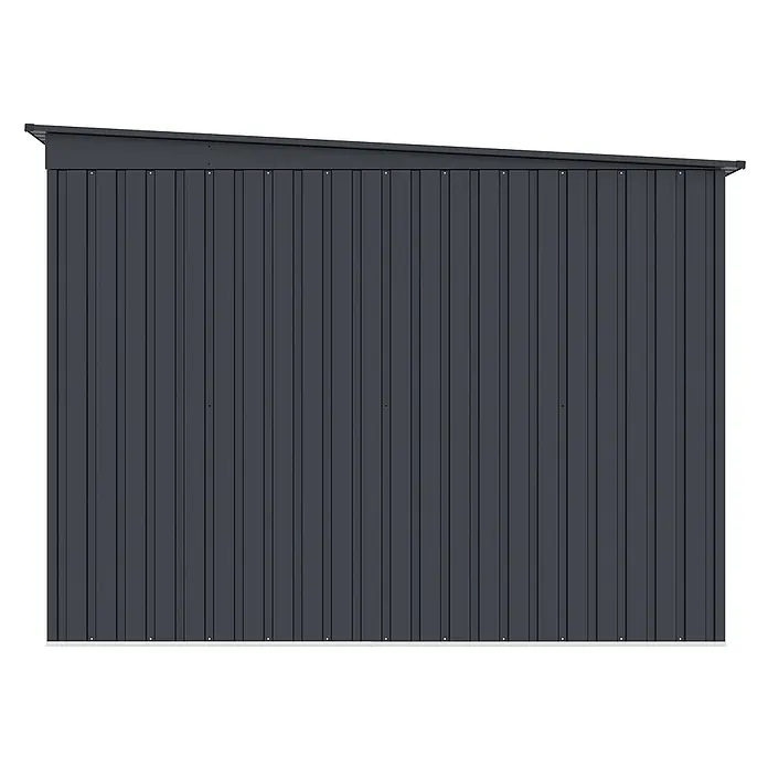 StarLine Metall Gerätehaus Pento 6,29 m² - Außenbreite inkl. Dachüberstand: 261 cm, Außentiefe inkl. Dachüberstand: 241 cm, Metall, Anthrazit - Dunkelgraue Metallschuppenwand mit vertikalen Paneelen und Pultdach.