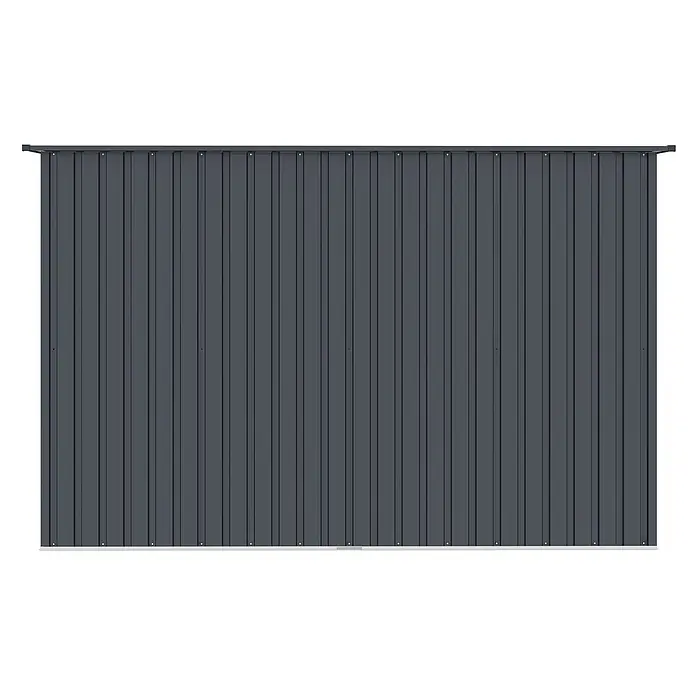 StarLine Metall Gerätehaus Pento 6,29 m² - Außenbreite inkl. Dachüberstand: 261 cm, Außentiefe inkl. Dachüberstand: 241 cm, Metall, Anthrazit - Dunkelgraue Wellblech-Wandplatte mit vertikalen Rippen und sichtbaren Befestigungen.