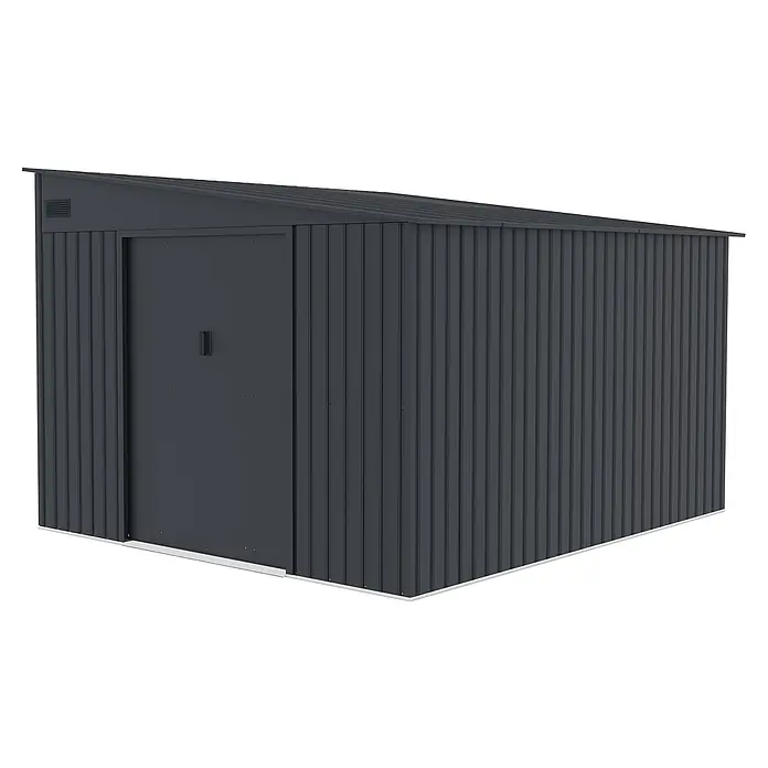 StarLine Metall Gerätehaus Avant 8,96 m² - Außenbreite inkl. Dachüberstand: 279 cm, Außentiefe inkl. Dachüberstand: 321 cm, Metall, Anthrazit - Dunkelgrauer Metall-Anlehnschuppen mit Einzeltür für Gartenlagerung.