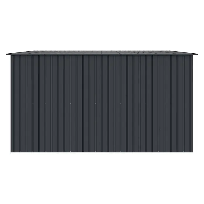 StarLine Metall Gerätehaus Avant 8,96 m² - Außenbreite inkl. Dachüberstand: 279 cm, Außentiefe inkl. Dachüberstand: 321 cm, Metall, Anthrazit - Dunkelgrauer Wellblech-Gartenschuppen mit schrägem Dach.