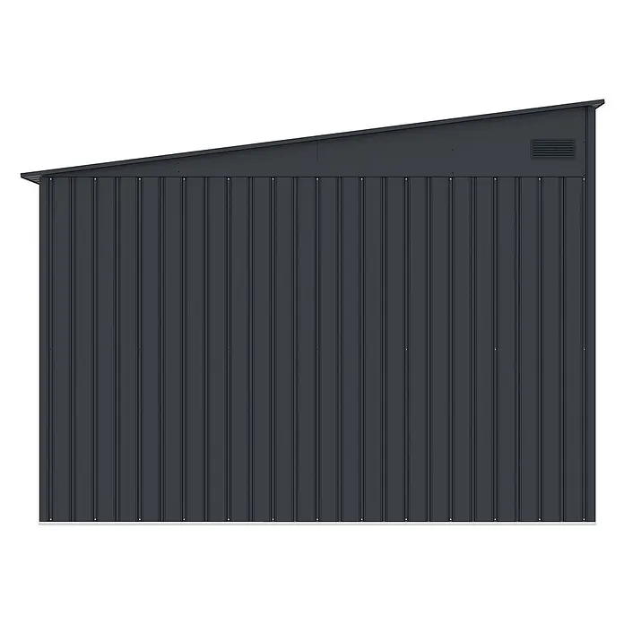 StarLine Metall Gerätehaus Avant 8,96 m² - Außenbreite inkl. Dachüberstand: 279 cm, Außentiefe inkl. Dachüberstand: 321 cm, Metall, Anthrazit - Dunkelgraues Wellblech-Gartenschuppen mit Pultdach und Belüftung.