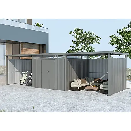 StarLine Metall  Gerätehaus Style 7,56 m² Spar-Set-4 Alu Grau