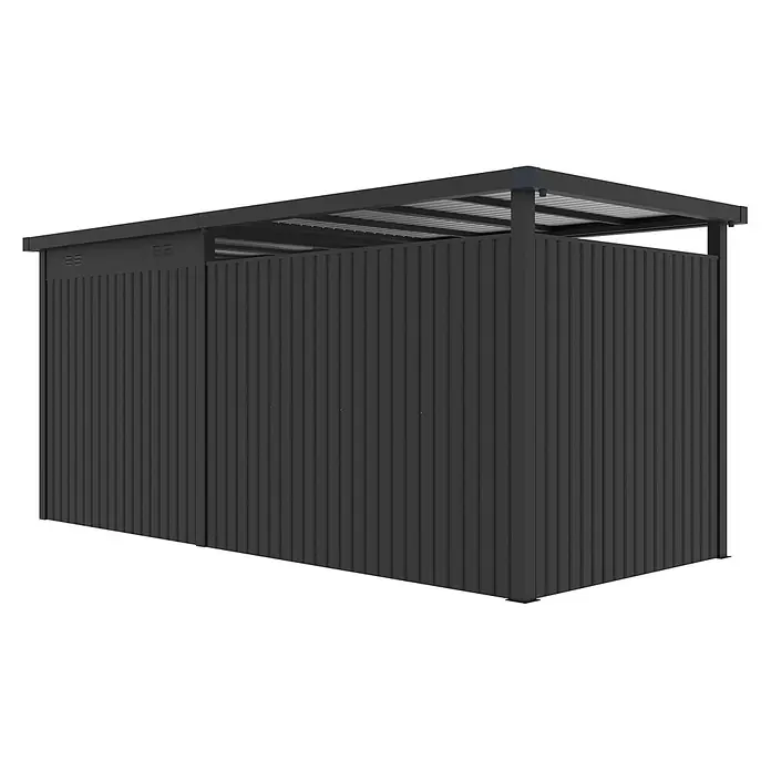 StarLine Metall Gerätehaus Style 4,45 m² Spar-Set 2 Anthrazit - Außenbreite inkl. Dachüberstand: 496 cm, Außentiefe inkl. Dachüberstand: 230 cm, Metall, Anthrazit - Dunkelgrauer Metall-Geräteschuppen für den Außenbereich mit Lattenwänden und Flachdach.