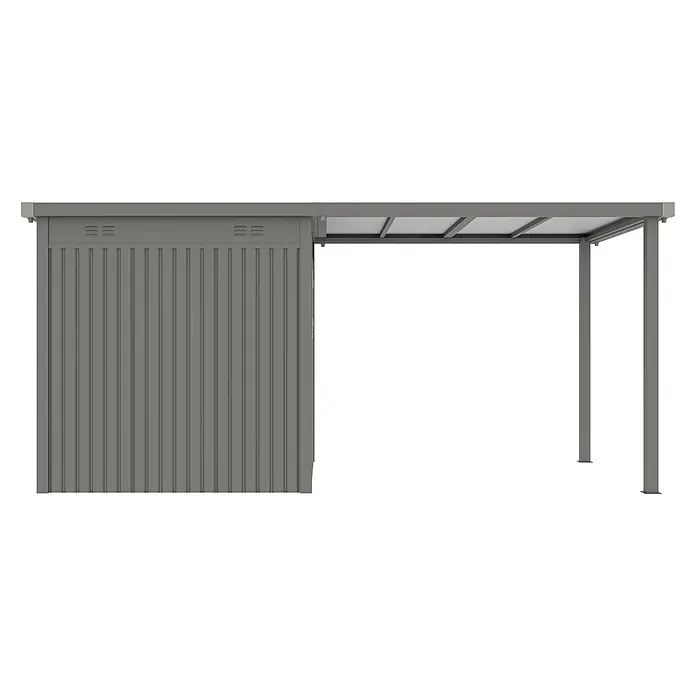 StarLine Metall Gerätehaus Style 4,45 m² Spar-Set 1 Alu Grau - Außenbreite inkl. Dachüberstand: 496 cm, Außentiefe inkl. Dachüberstand: 230 cm, Metall, Aluminium Grau (RAL 9007) - Graues Metall-Geräteschuppen mit integriertem Carport.