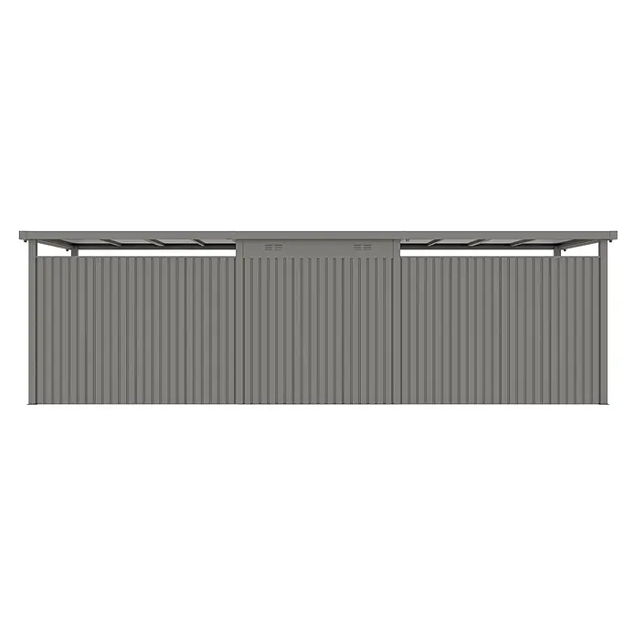 StarLine Metall Gerätehaus Style 4,45 m² Spar-Set 4 Alu Grau - Außenbreite inkl. Dachüberstand: 762 cm, Außentiefe inkl. Dachüberstand: 230 cm, Metall, Aluminium Grau (RAL 9007) - Grauer Wellblech-Geräteschuppen oder Sichtschutz mit Dach und Lüftungsschlitzen.