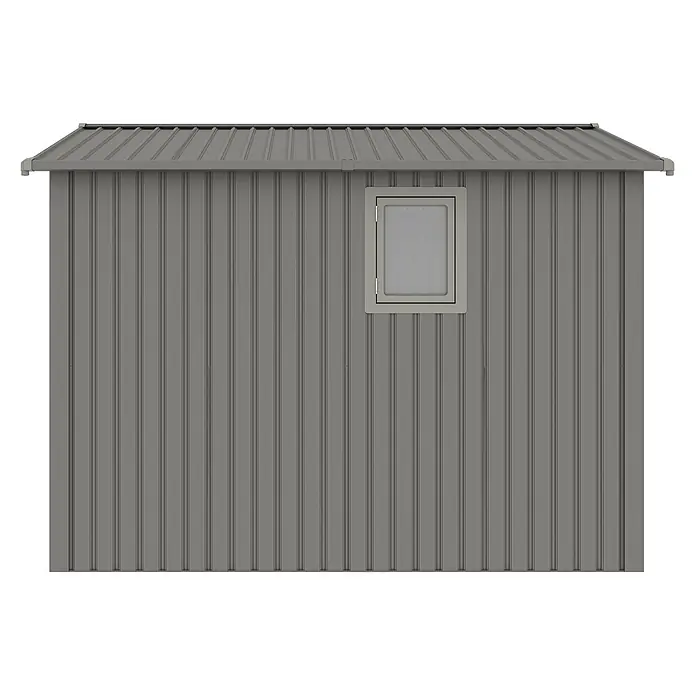 StarLine Metall Gerätehaus Trend 7,56 m² Alu Grau - Außenbreite inkl. Dachüberstand: 304 cm, Außentiefe inkl. Dachüberstand: 296 cm, Metall, Aluminium Grau (RAL 9007) - Grauer Wellblechschuppen mit Fenster und Schrägdach zur Gartenaufbewahrung.