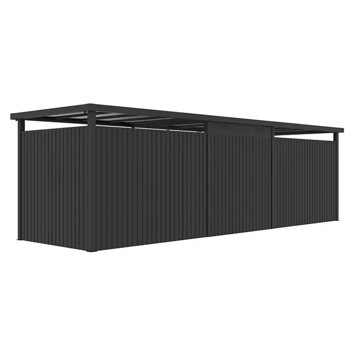 StarLine Metall Gerätehaus Style 4,45 m² Spar-Set 4 Anthrazit - Außenbreite inkl. Dachüberstand: 762 cm, Außentiefe inkl. Dachüberstand: 230 cm, Metall, Anthrazit - Dunkelgraue Outdoor-Lagerbox aus Metall mit Lamellenwänden und Dach, für Mülltonten oder Gartengeräte.