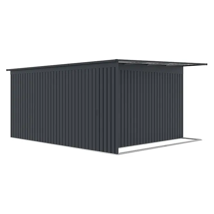 StarLine Metall Gerätehaus Berlin 11,93 m² - Außenbreite inkl. Dachüberstand: 397 cm, Außentiefe inkl. Dachüberstand: 333 cm, Metall, Anthrazit - Dunkelgrauer Metall-Anbau-Schuppen mit Pultdach, ideal für die Lagerung im Freien.
