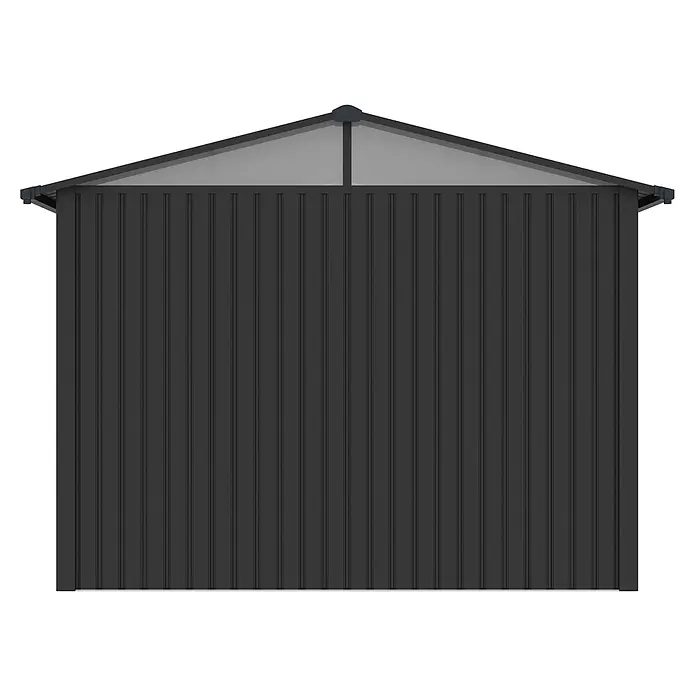 StarLine Metall Gerätehaus Trend 7,56 m² Anthrazit - Außenbreite inkl. Dachüberstand: 304 cm, Außentiefe inkl. Dachüberstand: 296 cm, Metall, Anthrazit - Dunkelgrauer Metallschuppen mit gerillten Wänden und lichtdurchlässigen Dachelementen.