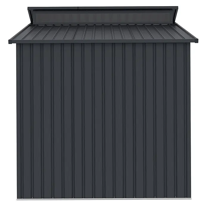 StarLine Metall Gerätehaus Viva 5,44 m² - Außenbreite inkl. Dachüberstand: 282 cm, Außentiefe inkl. Dachüberstand: 193 cm, Metall, Anthrazit - Dunkelgraues Wellblech-Gartenhaus mit abgeschrägtem Dach und Belüftung.