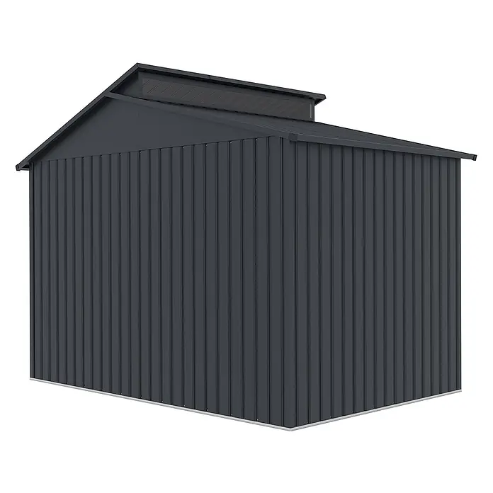 StarLine Metall Gerätehaus Viva 5,44 m² - Außenbreite inkl. Dachüberstand: 282 cm, Außentiefe inkl. Dachüberstand: 193 cm, Metall, Anthrazit - Dunkelgraues Metallgerätehaus mit Giebeldach und oberem Lüftungsbereich.