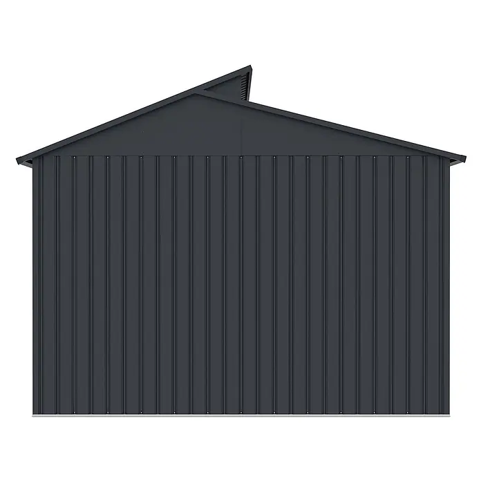 StarLine Metall Gerätehaus Viva 5,44 m² - Außenbreite inkl. Dachüberstand: 282 cm, Außentiefe inkl. Dachüberstand: 193 cm, Metall, Anthrazit - Dunkelgrauer Metallschuppen mit vertikalen Paneelen und asymmetrischem Schrägdach.