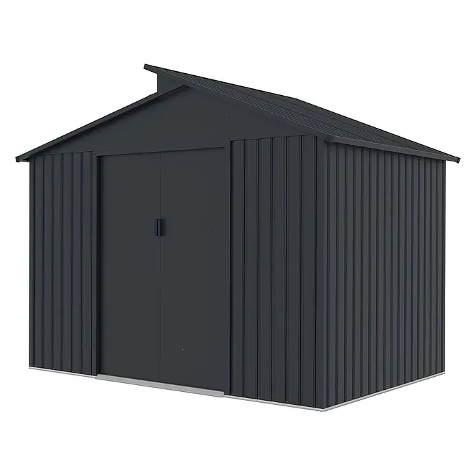 StarLine Metall Gerätehaus Viva 5,44 m² - Außenbreite inkl. Dachüberstand: 282 cm, Außentiefe inkl. Dachüberstand: 193 cm, Metall, Anthrazit - Anthrazitfarbener Metall-Gartenschuppen mit Pultdach und Doppelschiebetüren.