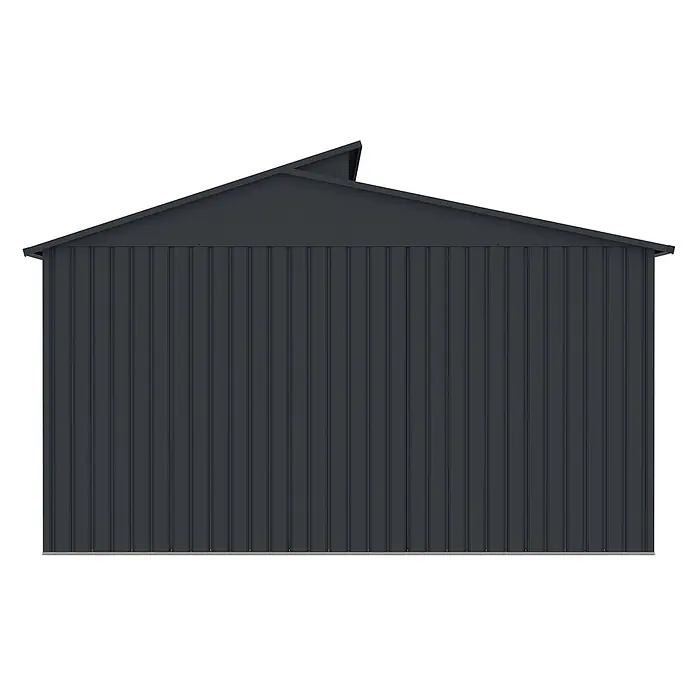 StarLine Metall Gerätehaus Viva 13,36 m² - Außenbreite inkl. Dachüberstand: 347 cm, Außentiefe inkl. Dachüberstand: 385 cm, Metall, Anthrazit - Dunkelgrauer Geräteschuppen aus Wellblech mit asymmetrischem Giebeldach.
